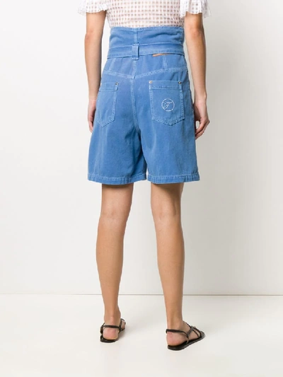 Shop Temperley London Fontana Paperbag-waist High-rise Denim Shorts In Blue