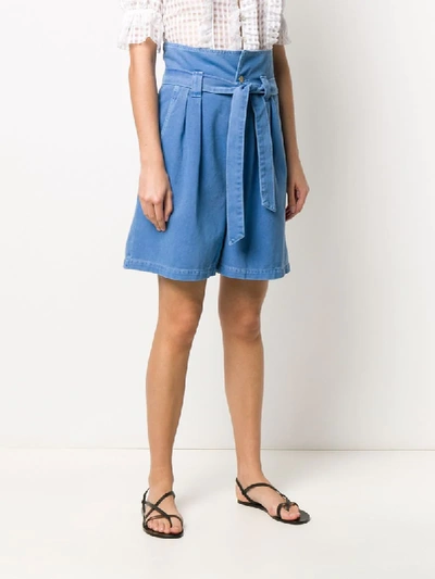 Shop Temperley London Fontana Paperbag-waist High-rise Denim Shorts In Blue