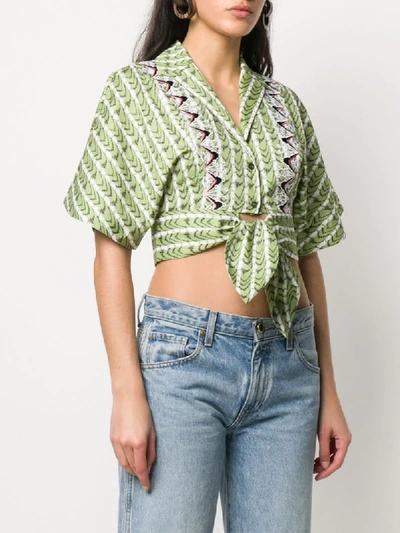 Shop Temperley London Poet Tie-waist Cropped Blouse In Green