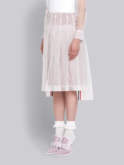 Shop Thom Browne White Nylon Tulle Exposed Pleated Skirt