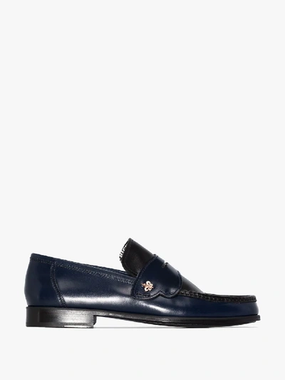 Shop Sophia Webster X Patrick Cox Navy Iconic Leather Loafers In Black
