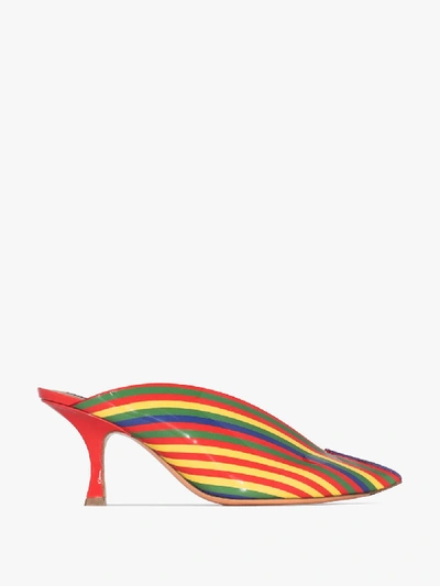 Shop Y/project Multicoloured 70 Rainbow Stripe Patent Leather Mules In Red