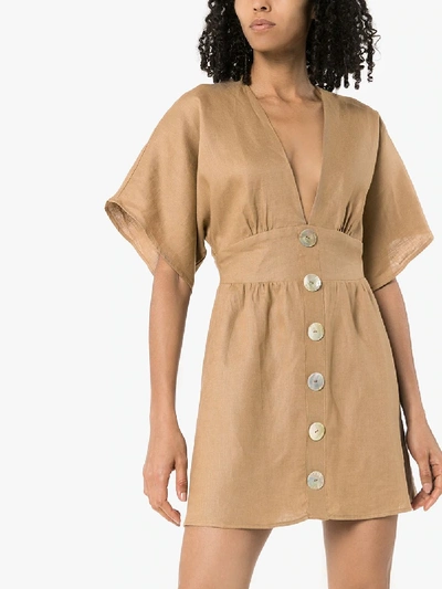 Shop Reformation Ty Linen Dress In Brown