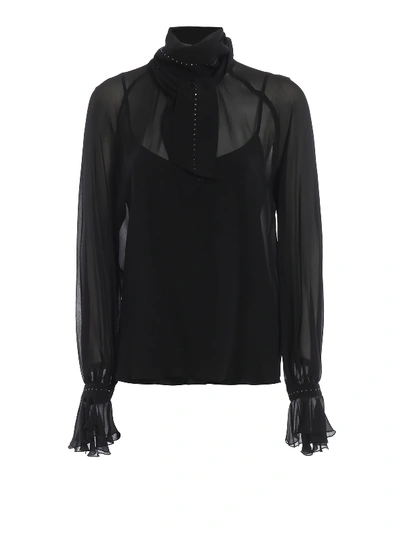 Shop Max Mara Eugenio Pussy Bow Silk Chiffon Blouse In Black