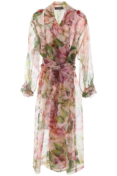 Shop Dolce & Gabbana Floral Organza Trench Coat In Fiori Rosa Fdo Rosa (pink)