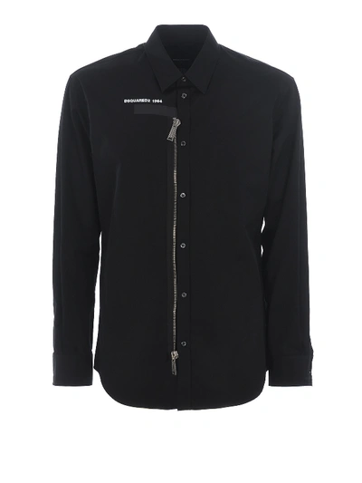 Shop Dsquared2 Decorative Zipper Detailed Poplin Shirt In Black