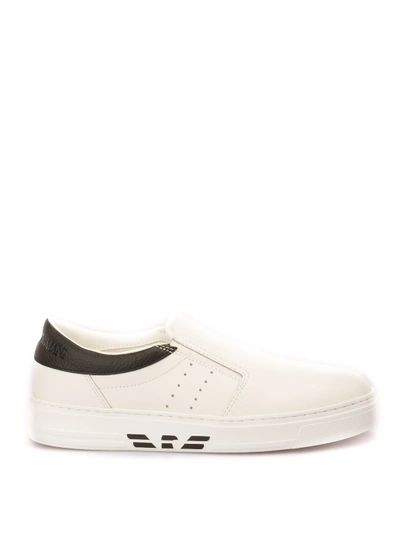 Shop Emporio Armani Branded Heel Slip-on Sneakers In White