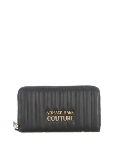 Shop Versace Jeans Couture Quilted Faux Leather Wallet In Black
