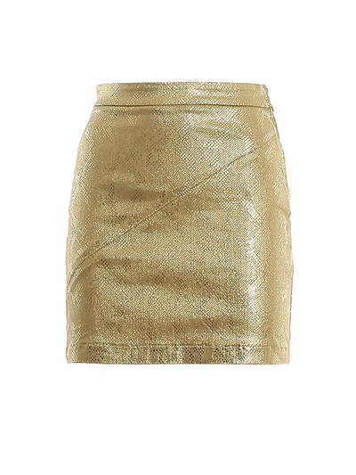 Shop Patrizia Pepe Laminated Fabric Mini Skirt In Gold