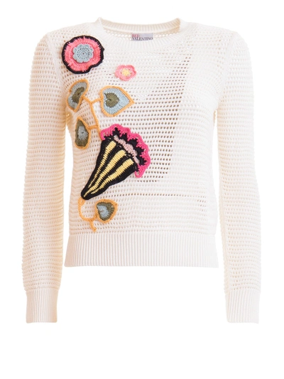 Shop Red Valentino Floral Embroidered Sweater In Cream