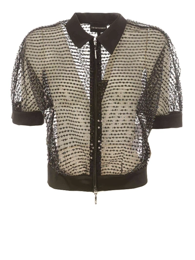 Shop Emporio Armani Sequined Tulle Cardigan In Black