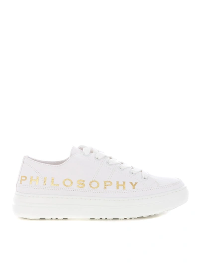 Shop Philosophy Di Lorenzo Serafini Golden Logo Canvas Sneakers In White