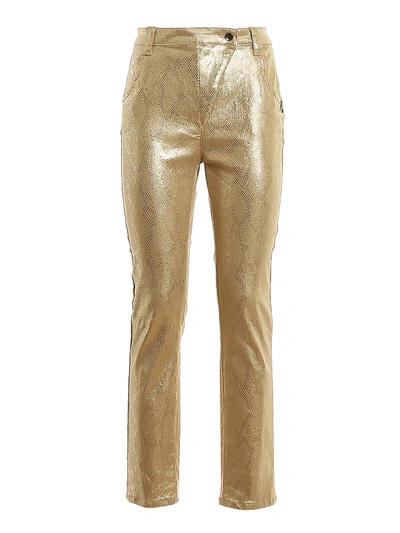 Shop Patrizia Pepe Snake Effect Lame Jersey Pants In Gold