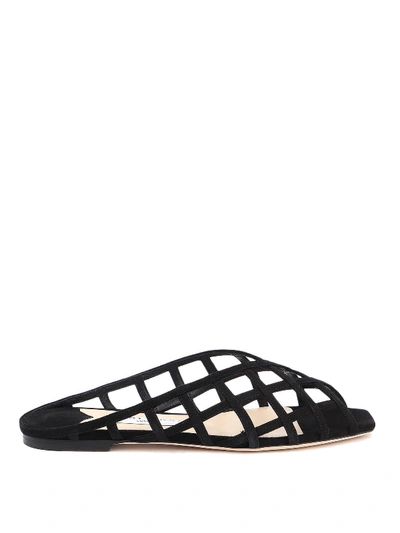 Shop Jimmy Choo Sai Suede Flat Sandals In Black