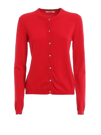Shop Twinset Crew Neck Cardigan With Jewel Buttons In Red