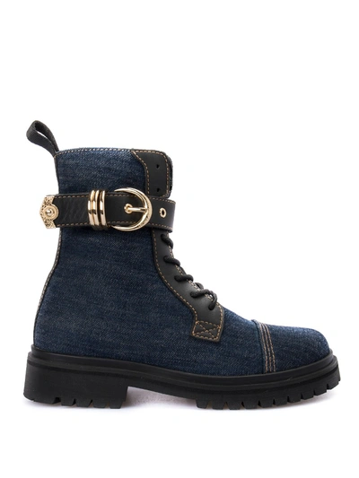 Shop Versace Jeans Couture Denim Ankle Boots In Blue