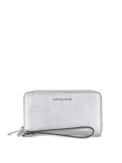 Michael Kors Jet Set Large Leather Smartphone Wallet In Silver | ModeSens