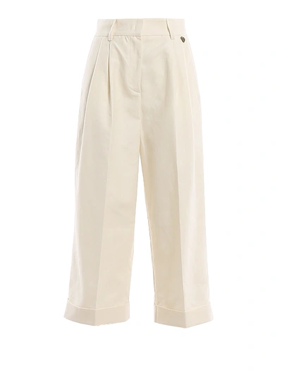Shop Twinset Wide Leg Cropped Pants In Cream