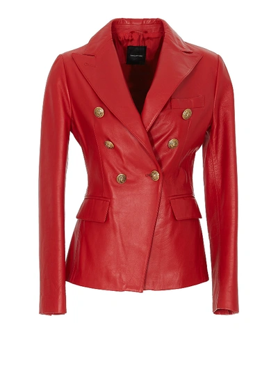 Shop Tagliatore Lizzie Double Breasted Leather Jacket In Red