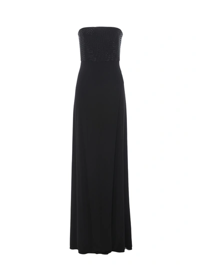 Shop Emporio Armani Embellished Crepe Long Dress In Black
