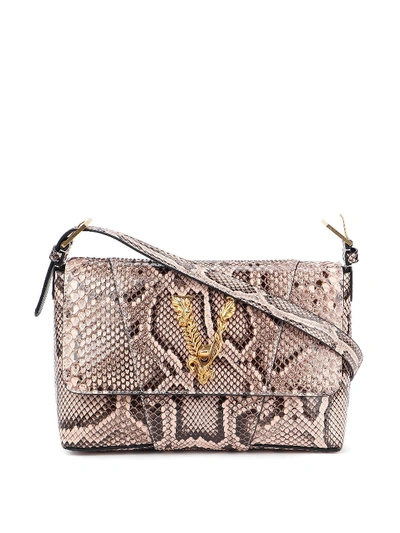 Shop Versace Virtus Python Shoulder Bag In Light Brown