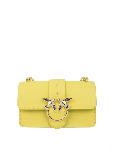 Shop Pinko Love Simply Mini Leather Bag In Yellow