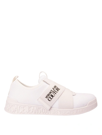 Shop Versace Jeans Couture Branded Velcro Strap Slip-ons In White