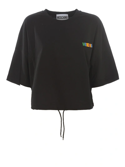 Shop Moschino Multicolour Logo Drawstring Black T-shirt