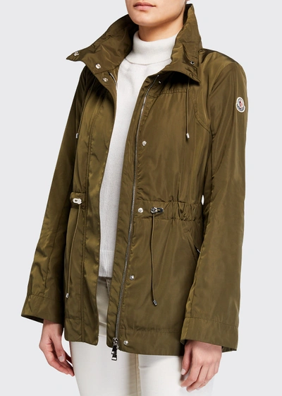 Shop Moncler Ocre Short Parka In Dark Green