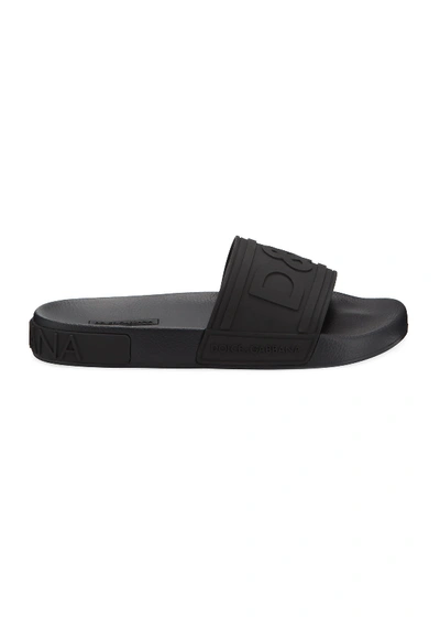 Shop Dolce & Gabbana Men's Logo-embossed Rubber Slide Sandals In Black