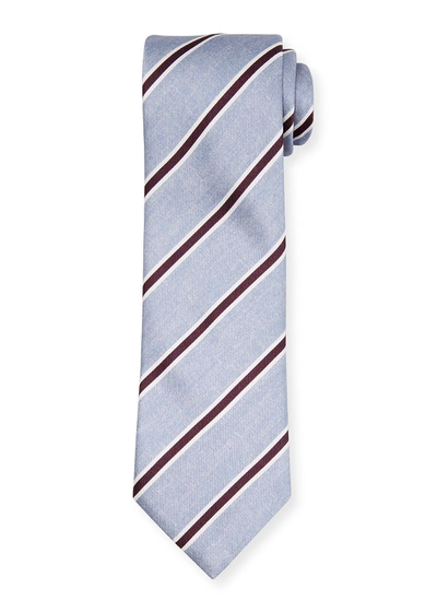 Shop Brioni Framed Stripe Tie In Light Blue