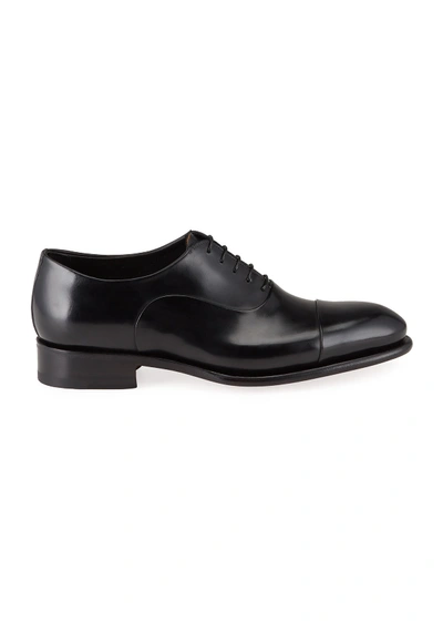 Shop Santoni Men's Isaac Cap-toe Leather Oxford Shoes In Black