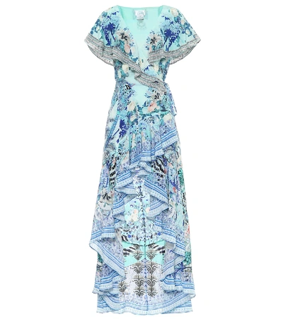 Shop Camilla Printed Silk Asymmetric Wrap Dress In Blue