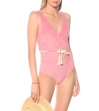 Shop Lisa Marie Fernandez Yasmin Terrycloth Swimsuit In Pink