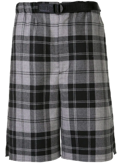 Shop Alexander Wang Belted Checkered Shorts In Grey