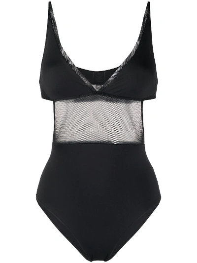 Shop Stella Mccartney Mesh Panel One-piece Swimsuit In Schwarz