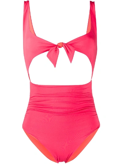Shop Stella Mccartney Tie-front Two-tone One-piece Swimsuit In Rot