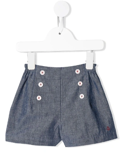 Shop Familiar Button-embellished Cotton Shorts In Blue