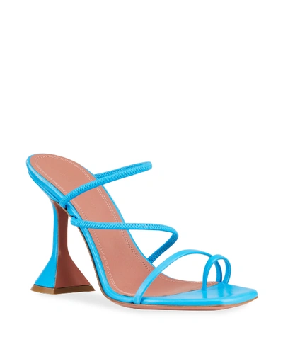 Shop Amina Muaddi Naima Strappy Leather Slide Sandals In Blue