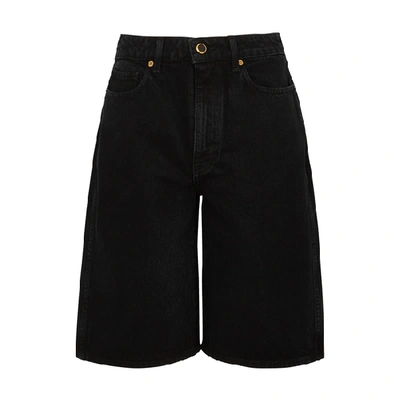 Shop Khaite Mitch Black Wide-leg Denim Shorts