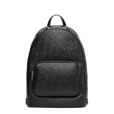 Shop Burberry Black Monogrammed Leather Backpack