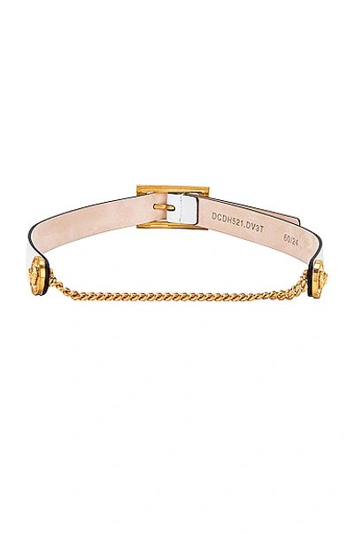 Shop Versace Leather Buckle Belt In White & Gold