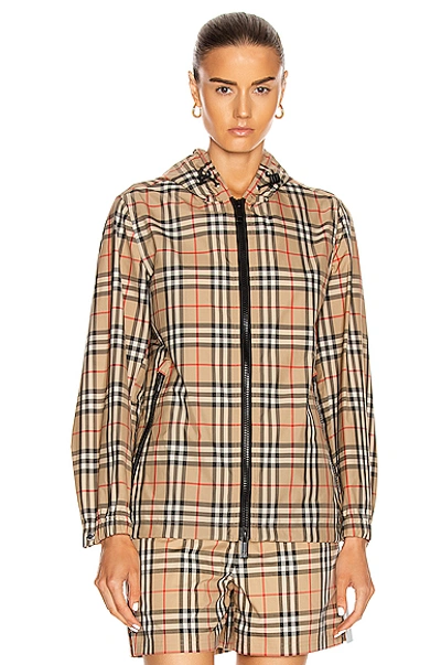 Shop Burberry Hooded Jacket In Archive Beige Check