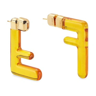 Shop Fendi Ff Earrings Small In Yellow