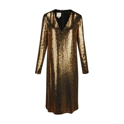 Shop Gucci V-neck Dress In Gold