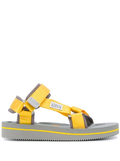 Shop Suicoke Open Toe Contrast Stripe Sandals In Yellow