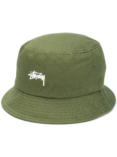 Shop Stussy Embroidered Logo Bucket Hat In Green