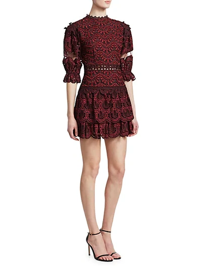 Shop Sea Rosalie Balloon Sleeve Lace Mini Dress In Ruby