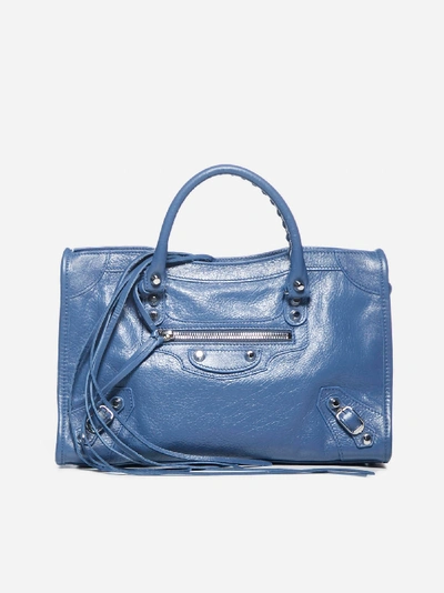Shop Balenciaga Classic City S Leather Bag In Denim Blue