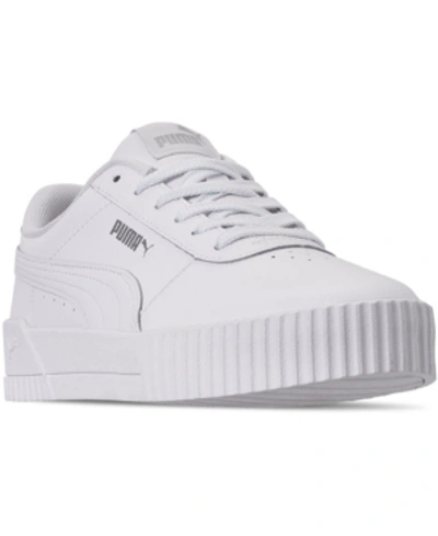Shop Puma Women's Carina Leather Casual Sneakers From Finish Line In White, Silver